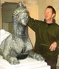 Melvyn Rodda of Rupert Harris Conservation prepares to take a mould of the Chiswick House sphinx.